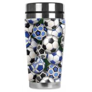Mugzie 6511-MAXInternational Soccer Balls Stainless Steel Travel Mug with Insulated Wetsuit Cover, 20 oz, Black
