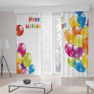 TecBillion Door Curtain,Birthday Decorations,for Living Room,Colorful Festive Mood Flying Party Balloons Surprise Happy Occasion,236Wx106L Inches