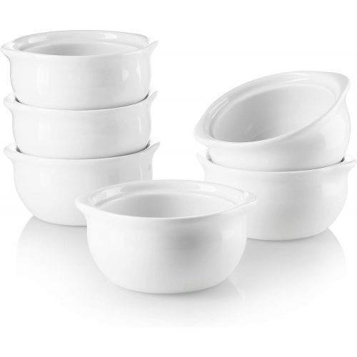  [아마존베스트]Sweese 114.001 Porcelain French Onion Soup Crocks Bowls - 10 Ounce Top to the Rim for Soup, Stew, Chill, Set of 6, White