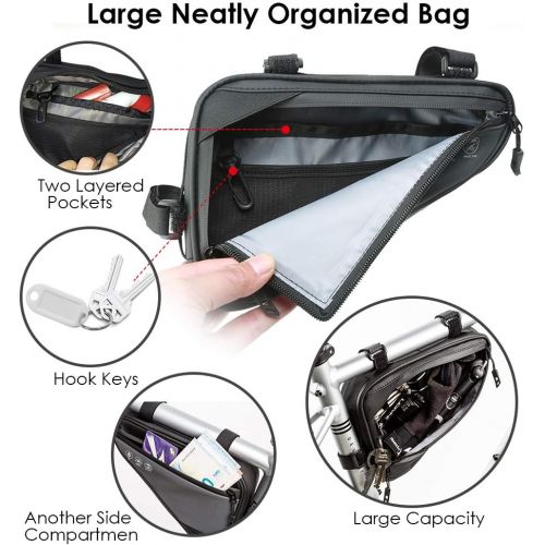  WOTOW Bike Frame Storage Bag, Water Resistant Reflective Bicycle Triangle Bag with Two Side Pockets, Strap-On Under Seat Tool Accessories Pouch for Mountain Road Bike Trip (1.5L)