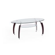 HODEDAH IMPORT Hodedah Two Tier Oval Tempered Glass Coffee Table, Clear