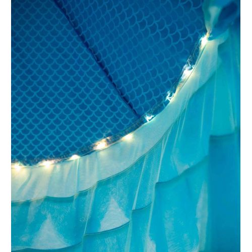  [아마존베스트]HHearthSong Mermaid Blue Scalloped Gauze Canopy with Sewn-in LED Lights and 20 Stick-On Decorative Fabric Applique Shells and Starfish