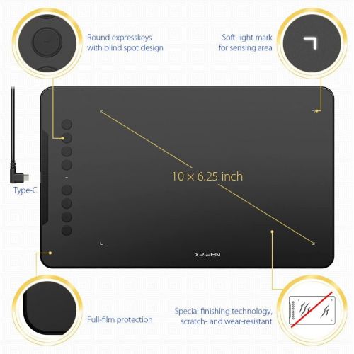  [아마존베스트]XP-PEN Deco 01 Graphic Tablet 10 x 6.25 Inch Work Surface Pen Tablet 266 RPS 8192 Pressure Sensitivity 8 Express Buttons with Graphic Glove Tips for Women and Men