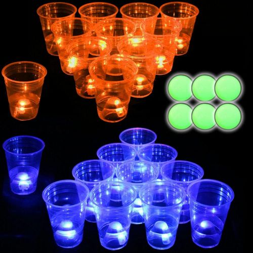 Naughtymeme Glow in The Dark Beverage Pong Set, Light Up Pong Cups for Indoor Outdoor Nighttime Competitive Fun, 22 Glowing Cups, 6 Glowing Balls,Waterproof - Party Game