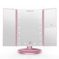 Homever Makeup Vanity Mirror with 21 LED Lights, 3X/2X Magnifying Lighted Makeup Mirror with Touch-Screen, 180° Rotation, Dual Power Supply, Upgrade in 2018 (Rose gold)