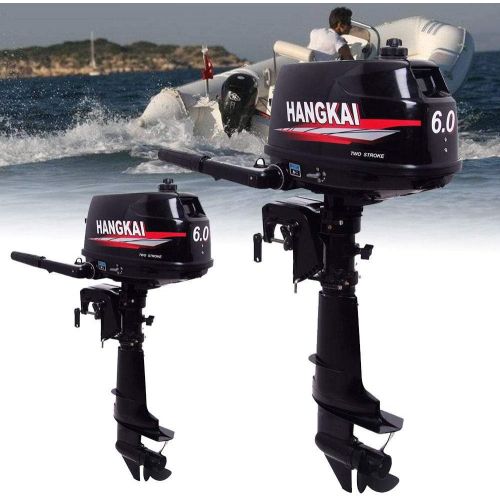  HANGKAI Outboard Motor,6HP 2 Stroke 4.4KW Outboard Motor Fishing Inflatable Boat Engine Water Cooling CDI System Durable Cast Aluminum Construction for Superior Corrosion Protectio