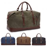 Bright Sun Top Quality Vintage Mens Leather Military Canvas Travel Luggage Shoulder Handbag Duffle Bag #MEAS (Green)