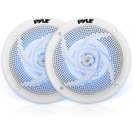 Low-Profile Waterproof Marine Speakers - 240W 6.5 Inch 2 Way 1 Pair Slim Style Waterproof Weather Resistant Outdoor Audio Stereo Sound System w/Blue Illuminating LED Lights - Pyle