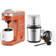 CHULUX Single Serve Coffee Maker with Electric Wet & Dry Coffee Coffee Grinder,One Button Operation with Capacity 5 to 12 Ounce,Orange