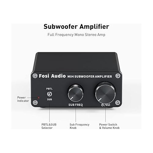  Fosi Audio M04 Subwoofer Amplifier for Home Theater Mono Channel Digital Class D Integrated Power Amp for Passive Speakers Subwoofer Rated 100W MAX