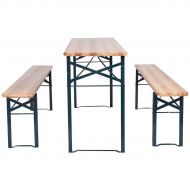 3 PCS Beer Table Bench Set Folding Wooden Top Picnic Table Patio Garden