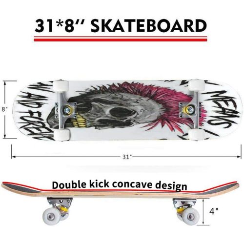  Mulluspa Classic Concave Skateboard Vector Illustration Praying Skeleton Hands Longboard Maple Deck Extreme Sports and Outdoors Double Kick Trick for Beginners and Professionals