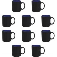 DISCOUNT PROMOS 10 Matte Two-Tone Coffee Mugs Set, 11 oz. - Stoneware, Drinkware, Durable, C-handle - Royal Blue