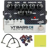 Tech 21 SansAmp VT Bass DI Pedal Bundle w/ 2x Strukture Patch Cables, 12x Guitar Picks & Liquid Audio Polishing Cloth CS-VTB-DI