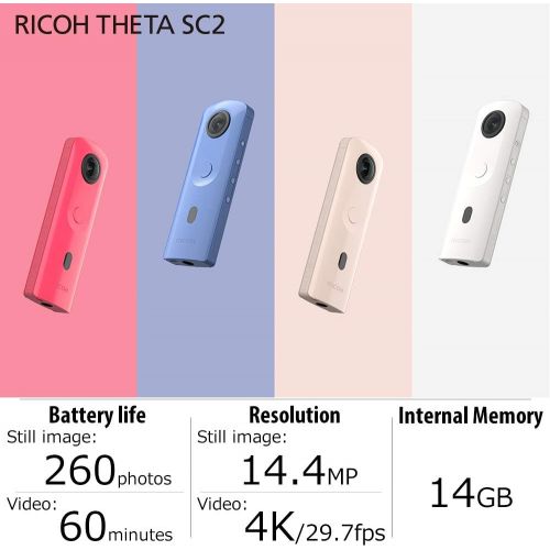  Ricoh Theta SC2 BLUE 360°Camera 4K Video with Image Stabilization High Image Quality High-Speed Data Transfer Beautiful Night View Shooting with Low Noise Thin and Lightweight For