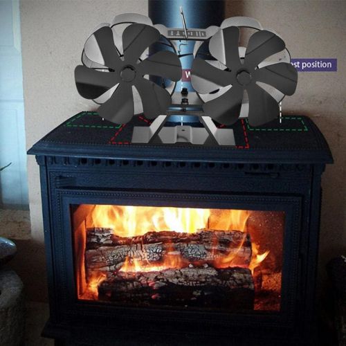  Baoblaze Upgrade Dual 6 Blades Fireplace Fan, Fuel Cost Saving Eco Friendly Double Heat Powered Stove Fan for Wood/Log Burner/Fireplace Total 12 Blades Black