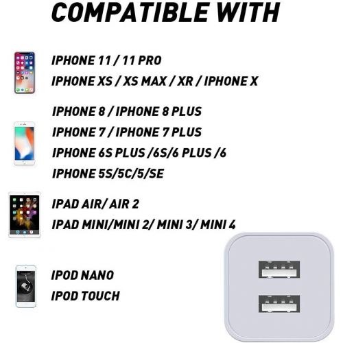  [아마존베스트]CNANKCU iPhone Charger Double USB MFi Certified Cable (6/6FT) with 2 Port Wall Charger Adapters (4-Pack) Fast Charging Block Power Plug Compatible with iPhone 11/Pro/Xs Max/X/8 and
