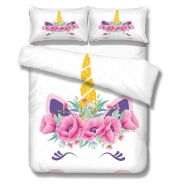 Homebed Unicorn Duvet Cover Set King Size,Floral Feather Eyelashes Unicorn Head with Pink/Blue/Gold Stars Background White 2 Piece with 2 Pillow Shams Kids Bedding Set for Boys,Girls and T