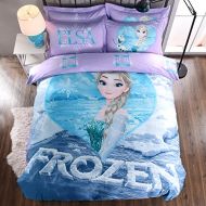 Casa 100% Cotton Kids Bedding Set Girls Frozen Elsa Duvet Cover and Pillow Cases and Fitted Sheet,Girls,4 Pieces,Queen
