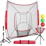McHom 7 x 7 Baseball & Softball Practice Net Set with Travel Tee, Ball Caddy, 3 Weighted Balls & Strike Zone for Hitting, Pitching, Batting & Fielding Practice Collapsible and Port