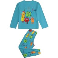 Blue Kids Blocksnumber Long Sleeve Pant Set Kids Cartoon Home Causal Wear Daily Playwear For 4-10 Years