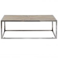Benzara BM176131 Rectangular Metal Frame Coffee Table with Wooden Top, Brown and Silver, One