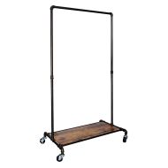 REAL HOME Innovations Real Home Modern Industrial Style Garment Rack with Wood Shelf Satin Pewter Finish