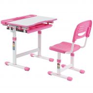 Children-Desk Adjustable Height Folding Table and Chair - Multifunctional Chair Set - with Storage (Pink)