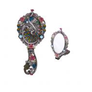 Moiom Vintage Style Foldable Oval Peacock Pattern Makeup Hand/Table Mirror (Antique Silver)