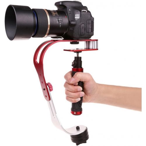  AFUNTA Pro Handheld Video DSLR Camera Stabilizer Steady Compatible GoPro Cannon Nikon Sony Camera Cam Camcorder DV Smartphone up to 2.1 lbs with Smooth Pro Steady Glide -Red/Silver