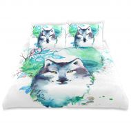 Embroidered senya 3 Pieces Duvet Cover Watercolor Wolf Soft Warm Twin Bedding Set Quilt Bed Covers for Kids Boys Girls