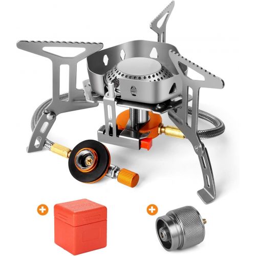  Odoland 3500W/6800W Windproof Camp Stove Camping Gas Stove with Fuel Canister Adapter, Piezo Ignition, Carry Case, Portable Collapsible Stove Burner for Outdoor Backpacking Hiking