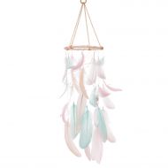 Lings moment Handmade Feather Dream Catchers for Kids Baby Crib Mobile LED Fairy Lights Macrame Wall Hanging Ornaments with Pink Blue Feathers Boho Decoration Baby Shower Boho Nurs