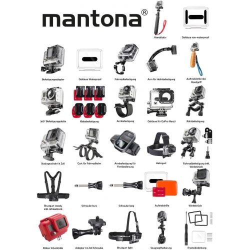  Mantona Group Selfie Set fuer GoPro Hero inkl. Lampenstativ/Kugelkopf/GoPro Stativadapter mit 1/4 Zoll Gewinde