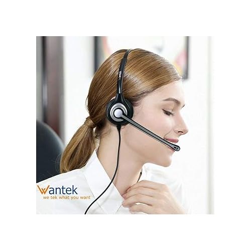  Wantek Corded Telephone Headset Mono w/Noise Canceling Mic Compatible with ShoreTel Plantronics Polycom Zultys Toshiba NEC Aspire Dterm Nortel Norstar Meridian Packet8 Landline Deskphones(F600S2)