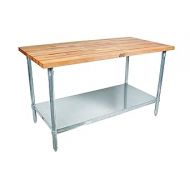 John Boos High-Quality Maple Wood Top Work Table with Adjustable Lower Shelf, 48 x 30 x 1.5 Inch, Galvanized Steel