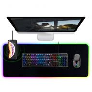 Fancart Wireless Charger Extended Mouse Pad RGB, 10 W Soft LED Gaming Keyboard Mat Wireless Charging Large Mousepad with Non Slip Rubber Base 4MM Ultra-Thick 31.5x11.8 inch (Large
