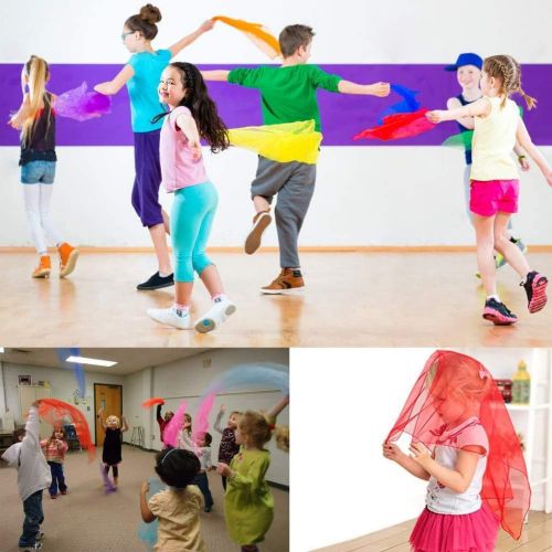 [아마존베스트]Colovis 24 Pcs Square Dance Scarves, Juggling Scarf Props Magic Trick Silk Scarves Music Movement Scarf 12 Colors 24 by 24 Inches