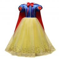 FYMNSI Princess Dress Up Snow White Halloween Costume Little Girls Birthday Christmas Party Maxi Gown with Cape 3-8T
