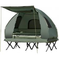 GYMAX Camping Tent Cot, Folding Tent Combo with Air Mattress & Sleeping Bag, Off-Ground Tent Shelter with Carry Bag for Hiking, Camping, Picnic Outdoor Activities