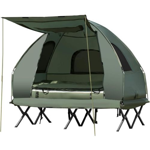  [아마존베스트]GYMAX Camping Tent Cot, Folding Portable Tent Combo with Air Mattress & Sleeping Bag, Waterproof Shelter Off-Ground Tent Set with Carry Bag for Hiking, Camping, Picnic Outdoor Acti