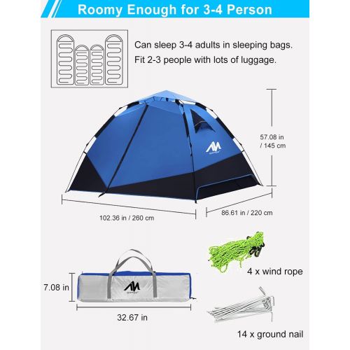  AYAMAYA [2 in 1] Double Layer Waterproof Family Camping Tent for 3/4/8 Person with Vestibule, 2-4 People Instant Pop Up Tents & 6-8 Person Big Family Tent with Porchs & 1-3 Man Bac