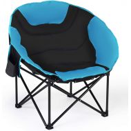 Giantex Folding Camping Chair Moon Saucer Chair Lightweight Sofa Chair Round Beach Chair with Soft Padded Seat, Cup Holder, Back Bag and Metal Frame Chairs for Hiking, Camping, Fis