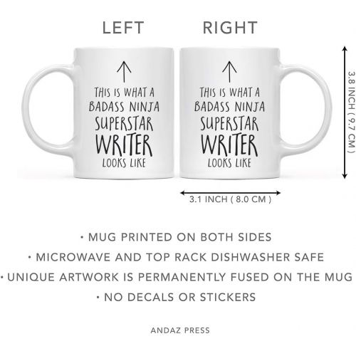  Andaz Press Funny 11oz. Ceramic Coffee Tea Mug Gift, This is What a Badass Ninja Superstar Writer Looks Like, 1-Pack, Birthday Christmas Gift Retirement Ideas Coworker