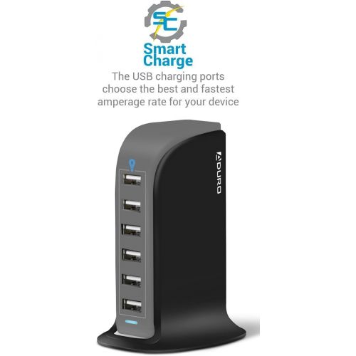  [아마존베스트]Aduro 40W 6-Port USB Desktop Charging Station Hub Wall Charger for iPhone iPad Tablets Smartphones with Smart Flow (Black)