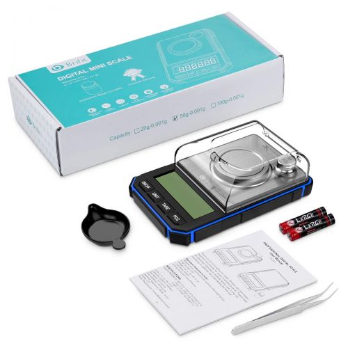  [아마존베스트]AMIR Brifit Digital Milligram Scale, 50g Portable Mini Scale, 0.001g Precise Graduation, Professional Pocket Scale with 50g Calibration Weights Tweezers (Batteries Included)