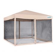 Quictent 10x10 Ez Pop up Canopy with Netting Gazebo Mesh Side Wall Screen House Tent with Roller Bag Tan