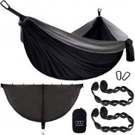 Gold Armour Camping Double Hammock with Bug Net - Double Hammock Mosquito Bug Net Set, USA Based Brand for Adults Kids, Essential Camping Accessories Equipment Gear (Black & Gray)