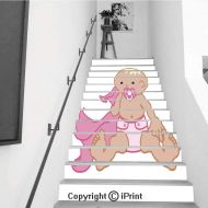 Baihemiya stickers Stair Stickers Wall Stickers,13 PCS Self-Adhesive,Make Your Home Unique,Cute Baby Girl with a Pacifier and Blanket