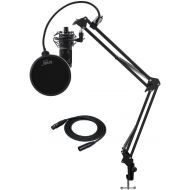 Audio-Technica AT2020 Condenser Studio Microphone with Knox Gear Filter, Boom Arm, Cable and Shock Mount